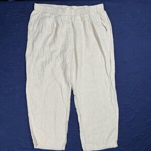 EILEEN FISHER Linen‎ Cropped Pants Beige Elastic Waist Wide Leg Women's L G Read